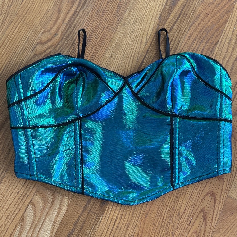 Iridescent Blue and Green Bustier Top urban outfitters
